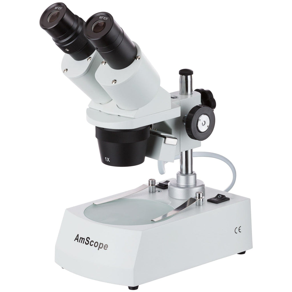 10X-60X Compact Multi-Lens Stereo Microscope with Angled Head, Metal Pillar  Stand, Top & Bottom LED Lighting, 1.3MP Digital Eyepiece Camera