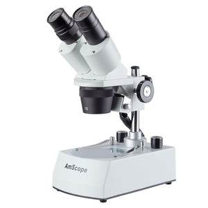 10X-60X Compact Multi-Lens Stereo Microscope with Angled Head, Metal Pillar Stand, Top & Bottom LED Lighting