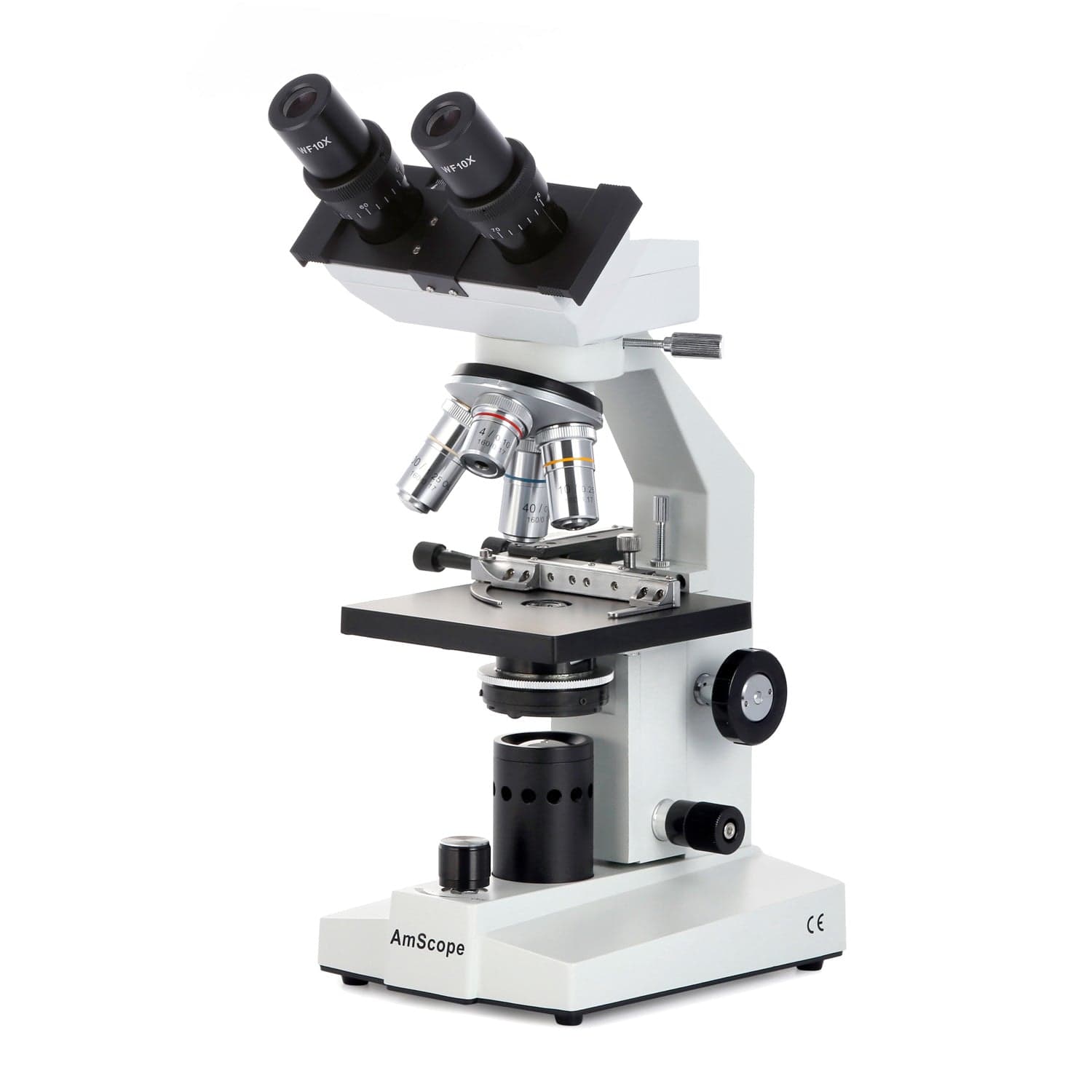 AmScope B100 Series Biological Binocular Compound Microscope 40X-1000X Magnification with LED and Mechanical Stage