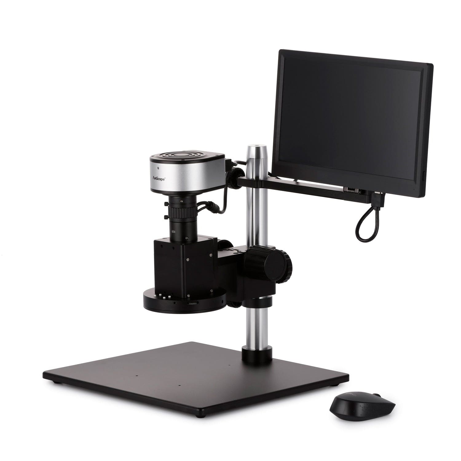AmScope DM650 Series Digital Video Inspection Digital Microscope HD 0.6X-5X Magnification on Table Stand with Smart Motorized Auto-Zoom + 11.6" HD Monitor
