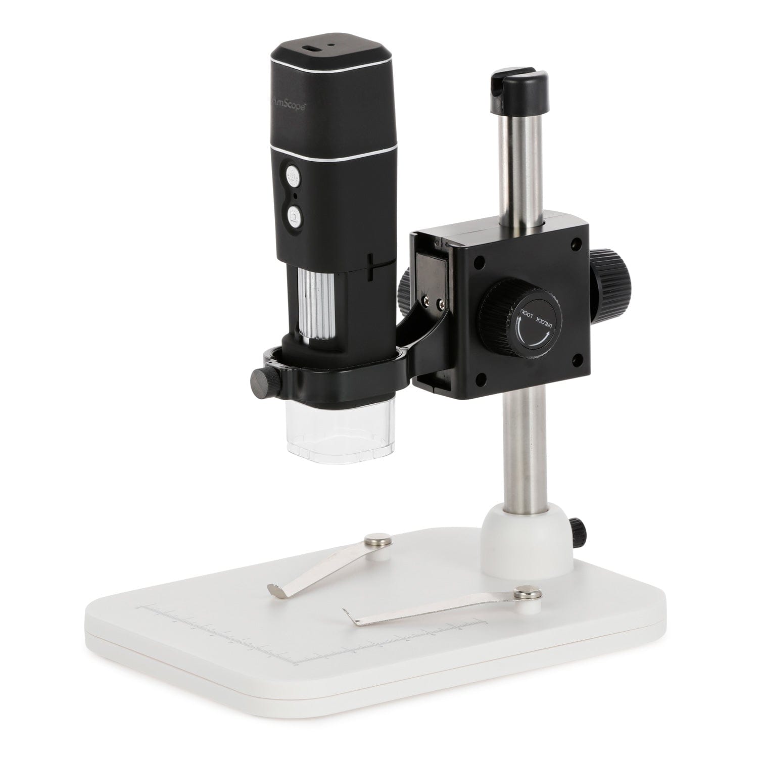AmScope HHD Series Wi-Fi & USB Handheld Microscope on Table Stand with LED Illumination