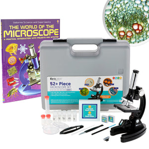 AMSCOPE-KIDS 120X-240X-300X-480X-600X-1200X Starter Kit Metal Arm Children Microscope Kit + Microscope Book