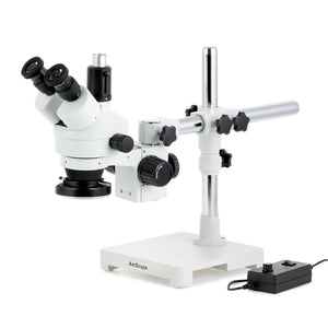 7X-90X Trinocular Zoom Stereo Microscope on Boom Stand with a 144 LED Light