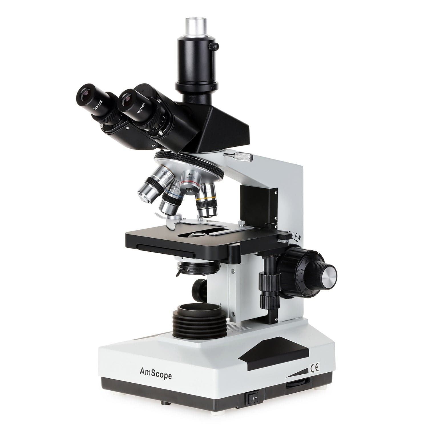 AmScope T490 Series Simul-Focal Biological Trinocular Compound Microscope 40X-2000X Magnification with 1.3MP USB 2.0 C-mount Camera