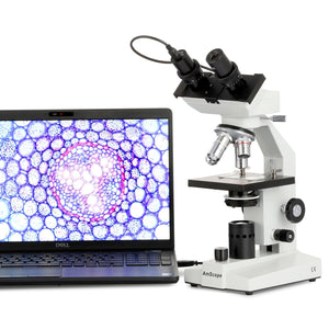 AmScope B100 Series Biological Binocular Compound Microscope 40X-2000X Magnification with LED and 2MP USB Digital Eyepiece Camera