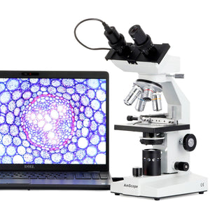 AmScope B100 Series Biological Binocular Compound Microscope 40X-2000X Magnification with LED, Mechanical Stage and 1MP Camera