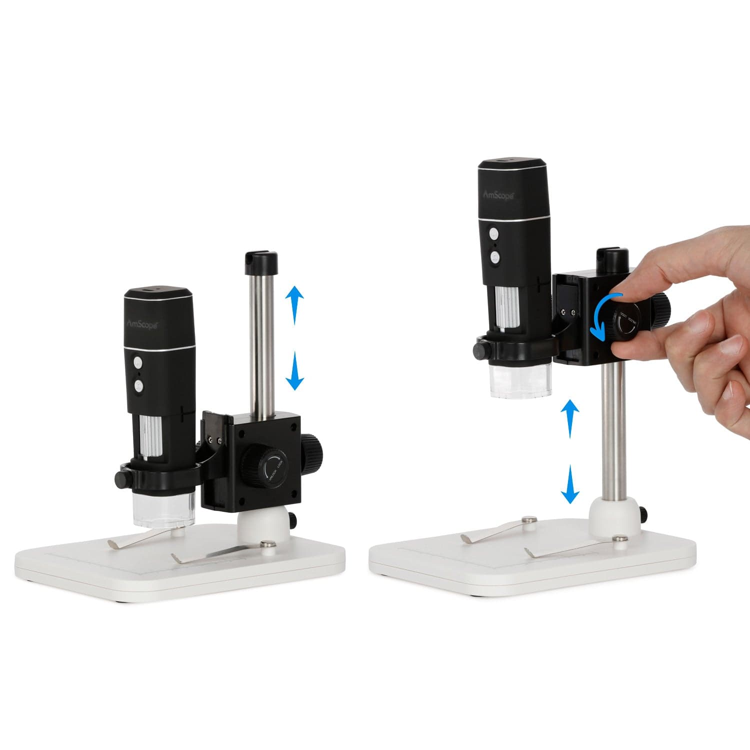 AmScope HHD Series Wi-Fi & USB Handheld Microscope on Table Stand with LED Illumination
