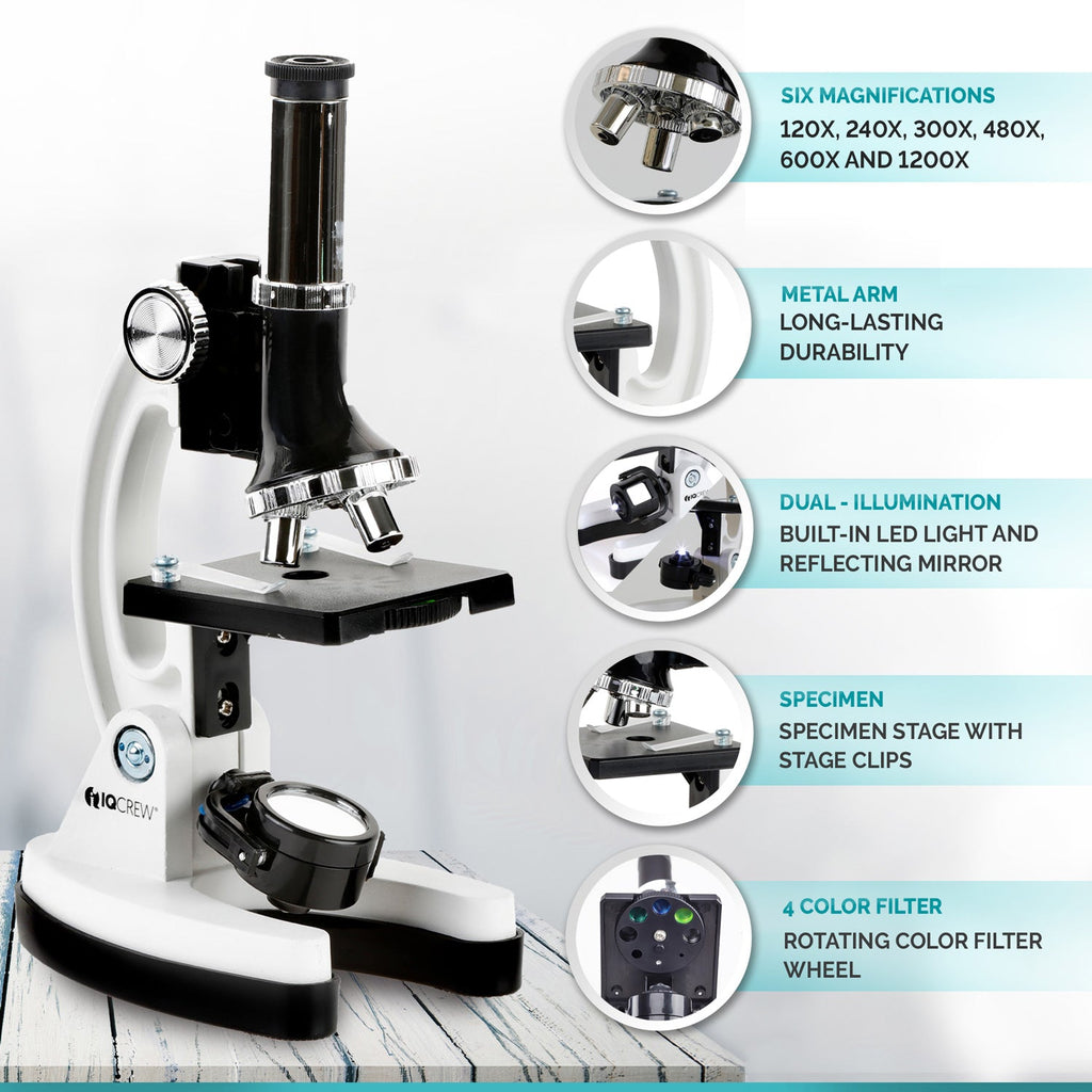 IQCrew By AmScope M30 Series 52-pcs STEM Microscope Kit for Kids 120X ...