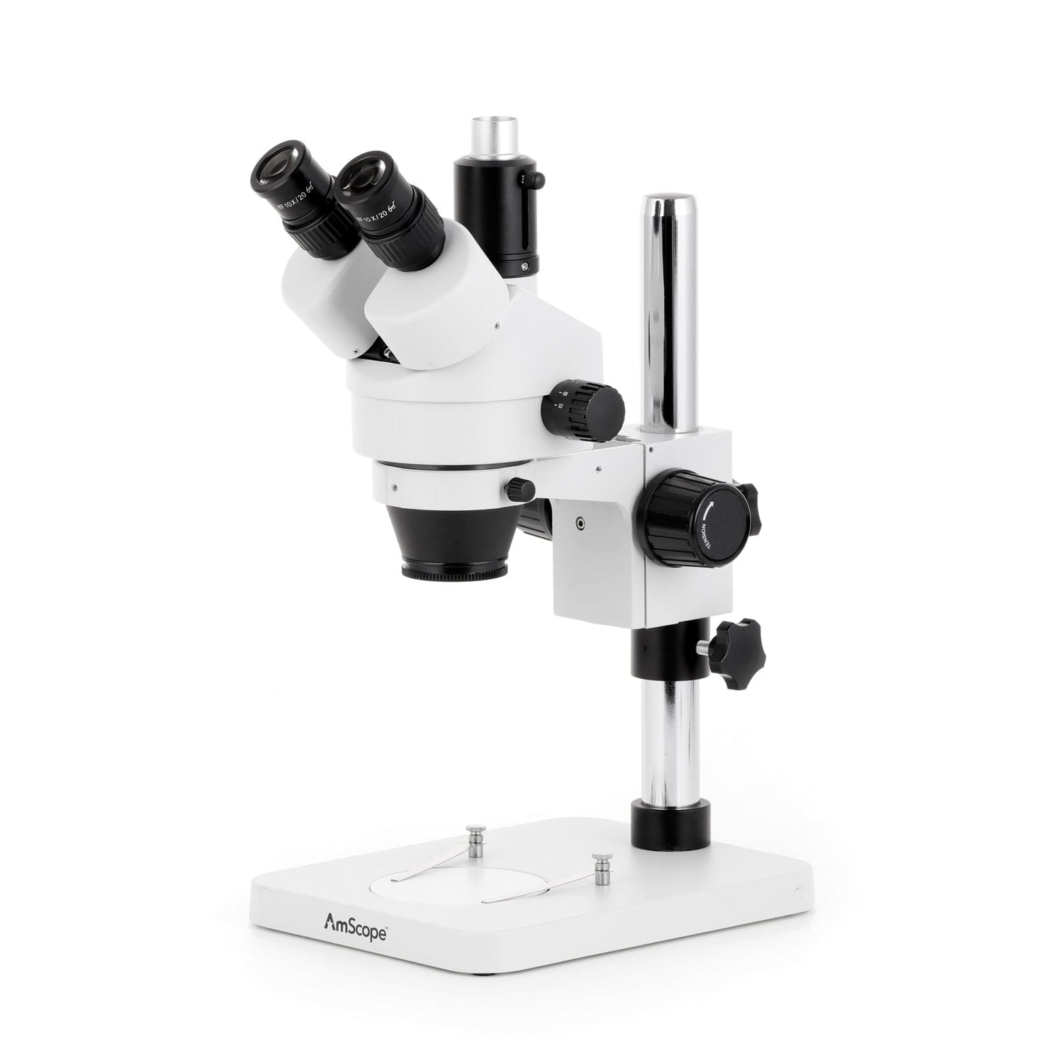 AmScope SM-1 Series Zoom Trinocular Stereo Microscope 7X-45X Magnification with 56 LED Compact Ring Light on Pillar Stand