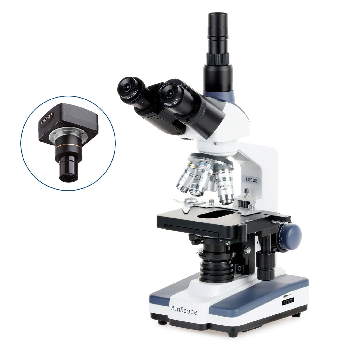 AmScope T120 Series Student and Professional Trinocular Compound Microscope 40X-2000X Magnification with LED, 3d Mechanical Stage, Siedentopf Head and and 9MP USB 2.0 C-mount Camera
