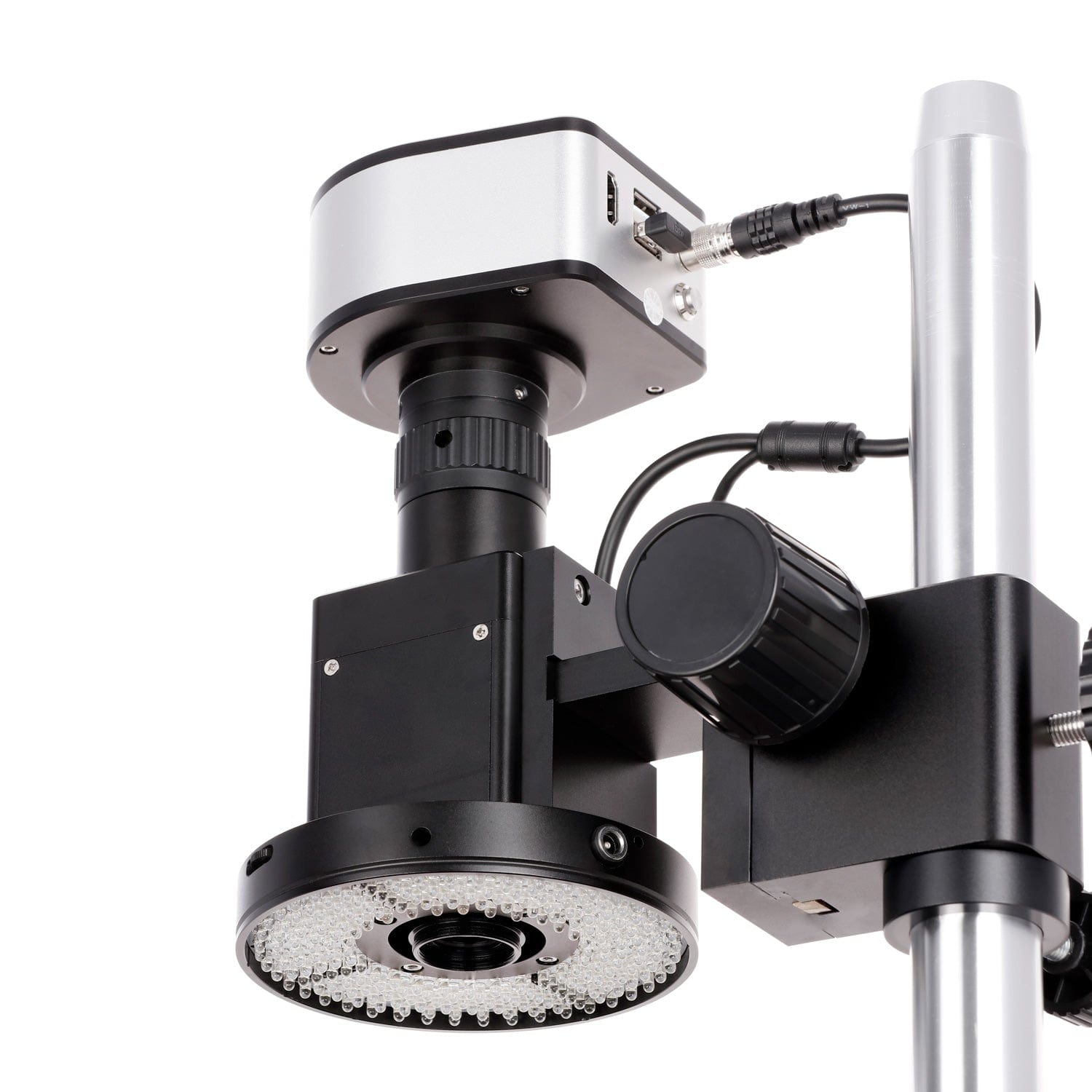 AmScope DM650 Series Digital Video Inspection Digital Microscope HD 0.6X-5X Magnification on Table Stand with Smart Motorized Auto-Zoom + 11.6" HD Monitor