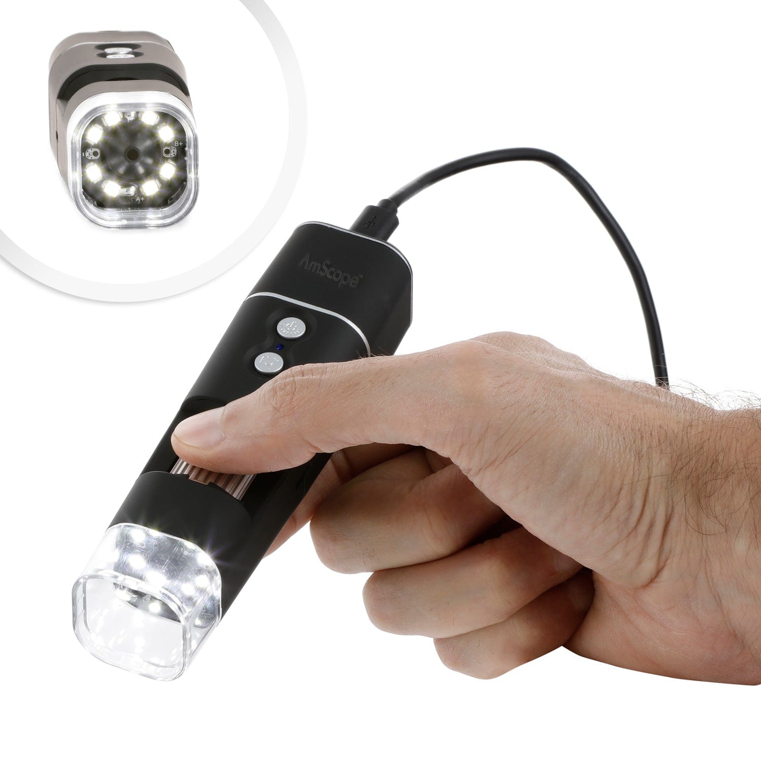 AmScope HHD Series Wi-Fi & USB Handheld Microscope on Table Stand with LED Illumination