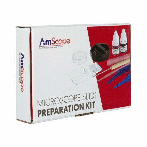 Slide Preparation AmScope Microscope Slide Preparation Kit Including Slides, Stains ...
