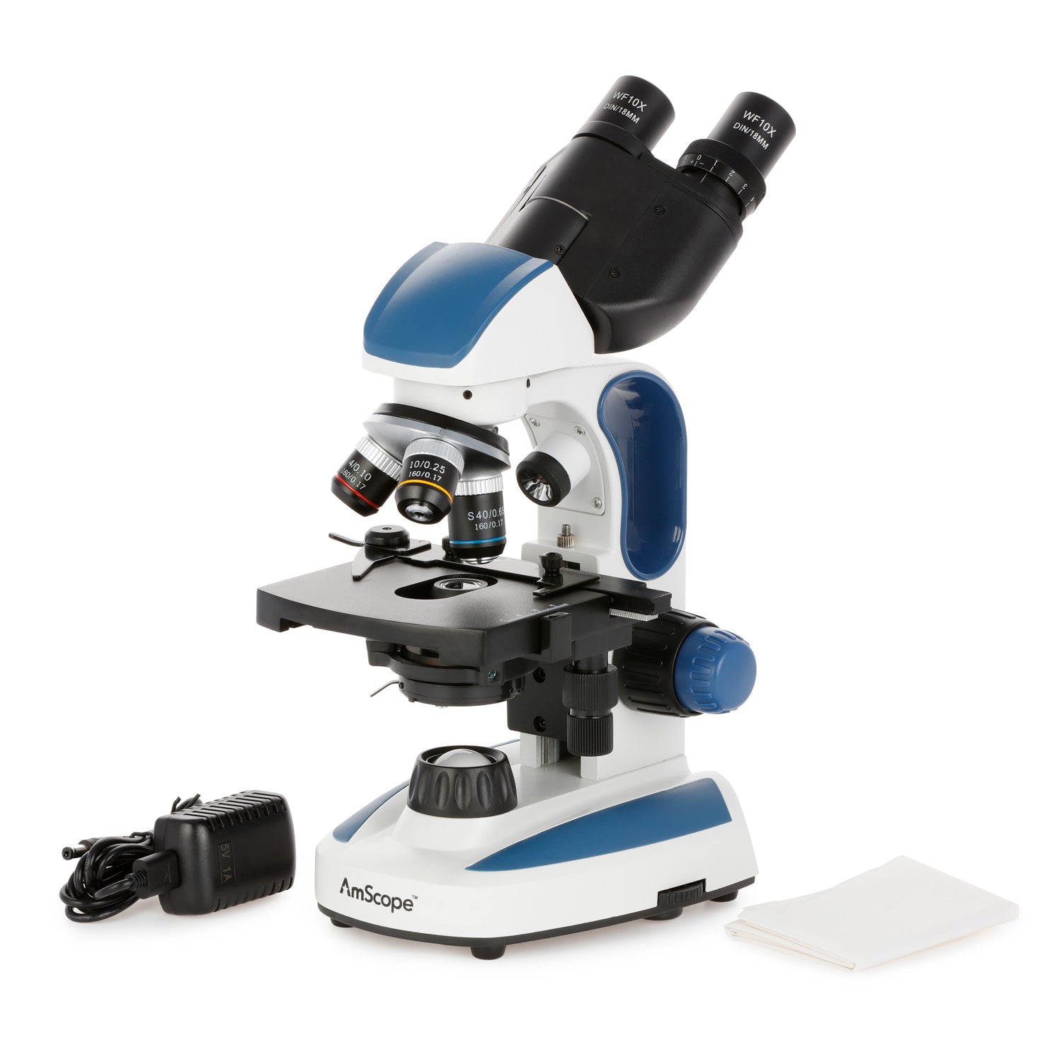 AmScope B110 Series Binocular Compound Microscope 40X-400X Magnifiaction dual LED, Ergonomic, Lab With 3D Two-Layer Mechanical Stage