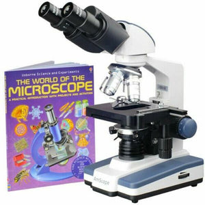 40X-2500X LED Lab Binocular Compound Microscope w/ 3D Stage + Microscope Book