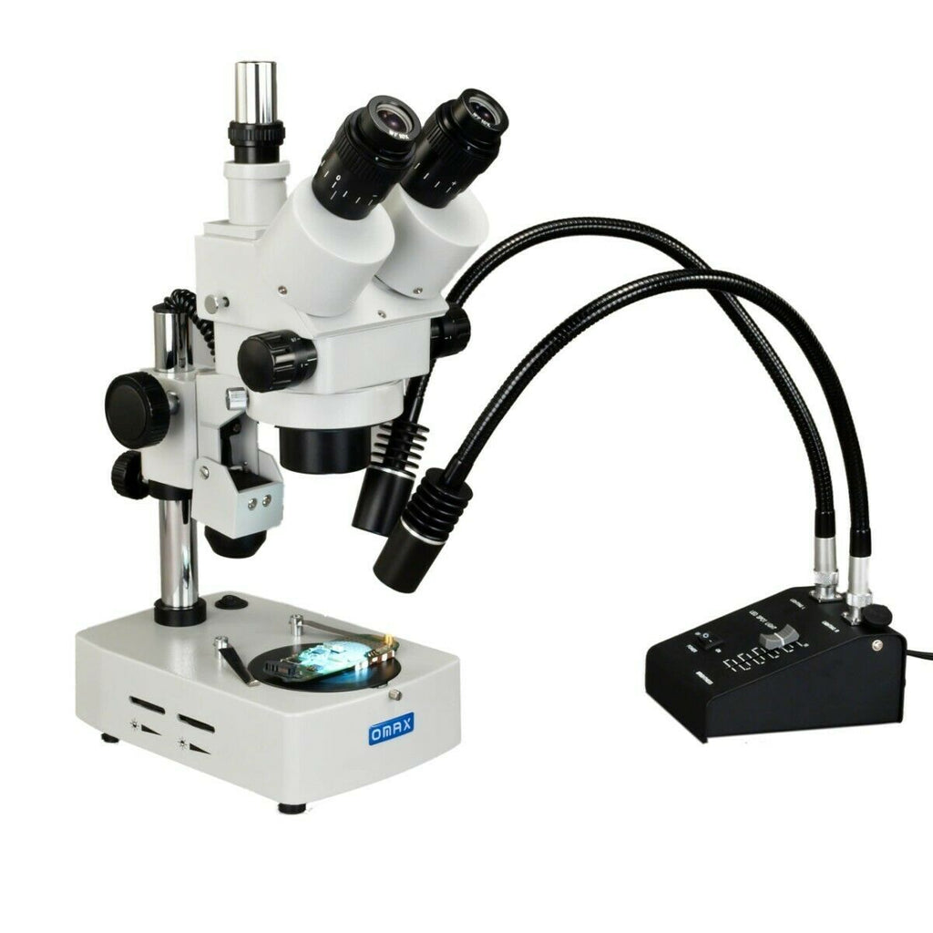 OMAX 3.5X-90X Trinocular Zoom Stereo Microscope + Dual LED Goose-neck ...