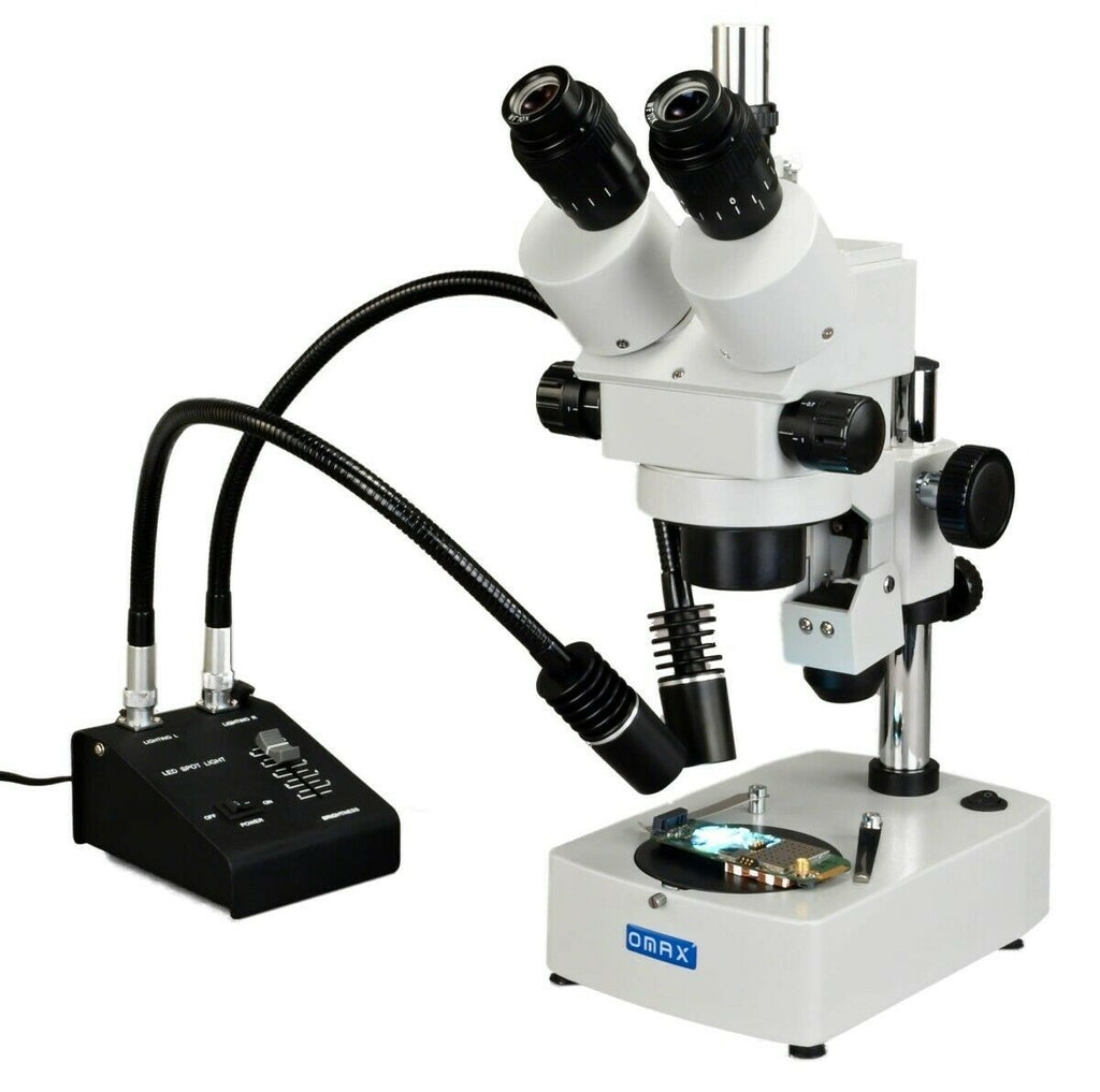 OMAX 3.5X-90X Trinocular Zoom Stereo Microscope + Dual LED Goose-neck ...
