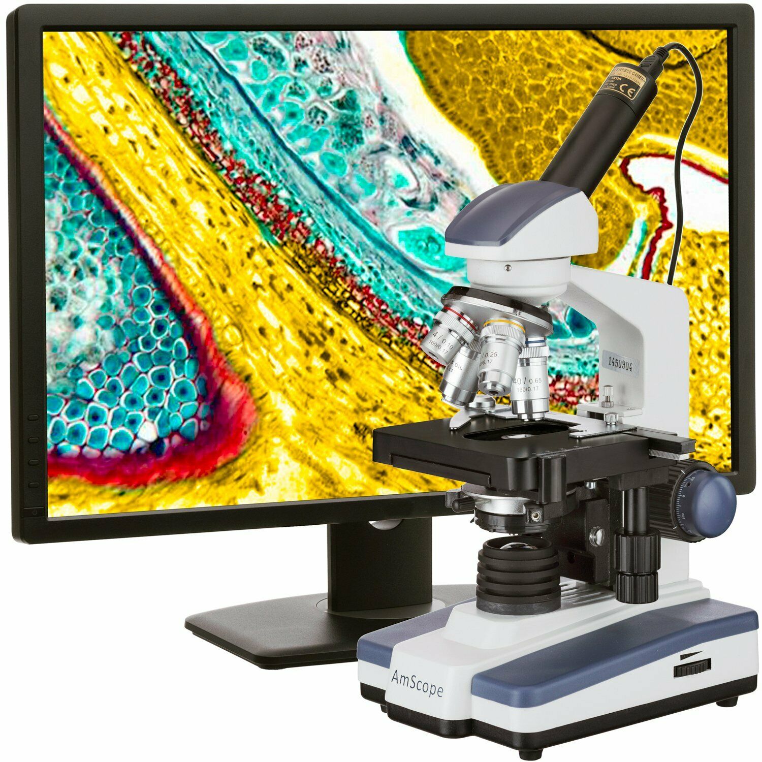 AmScope ME620 Series Monocular Compound Microscope 40X-2500X Magnification with LED and 3MP Digital Eyepiece