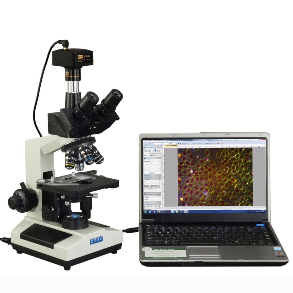 OMAX 40X-2500X Darkfield Trinocular Lab LED Microscope+14MP Camera+Car ...