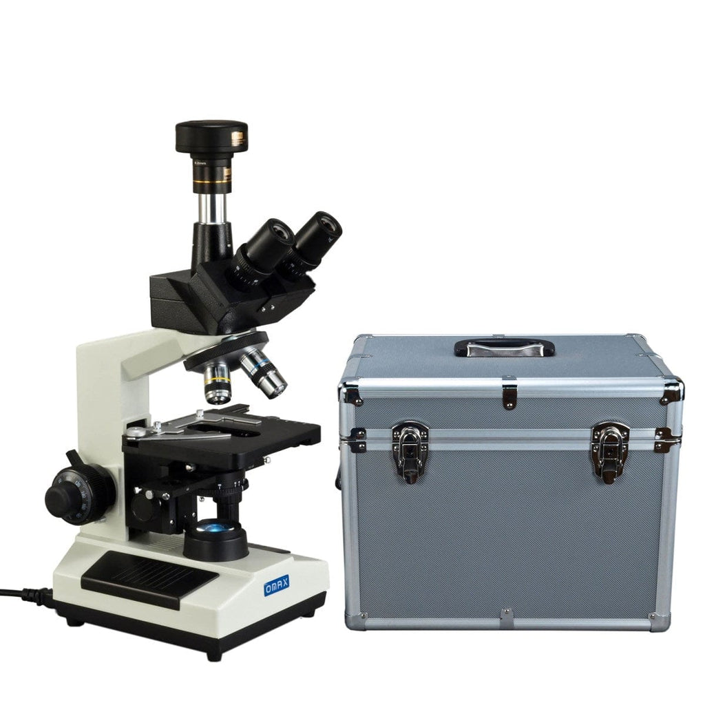 Compound Microscope OMAX 40X-2500X Phase Contrast Compound LED Microscope+9MP Camera+Carry ...
