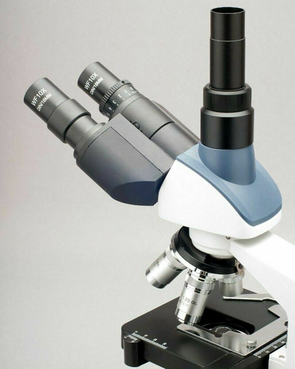 AmScope T120 Series Trinocular Compound Microscope 40X-2500X Magnification with LED, Siedentopf Head and 1MP Digital Eyepiece