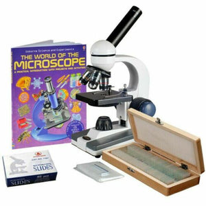 40X-1000X Portable LED Monocular Student Microscope + 50 Prepared Slides + 50 Blank Slides + Microscope Book