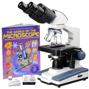 40X-2000X Binocular LED Compound Microscope w/ Siedentopf Head + 50 Blank Slides + Book