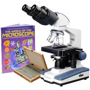 40X-2000X Binocular LED Compound Microscope w/ Siedentopf Head + 100 Prepared Slides + Book + 1.3MP Digital Camera