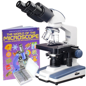 40X-2000X Binocular LED Compound Microscope w/ Siedentopf Head + 25 Prepared Slides + Book + 0.3MP Digital Camera