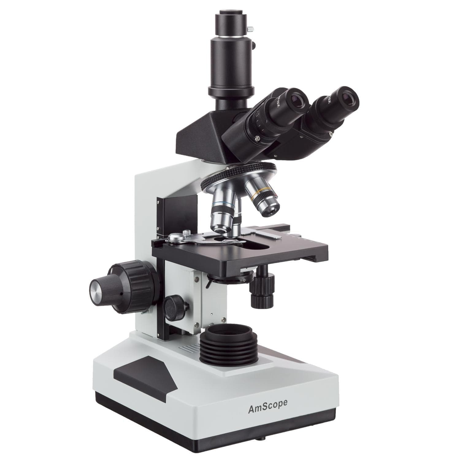 AmScope T490 Series Simul-Focal Biological Trinocular Compound Microscope 40X-2000X Magnification with 1.3MP USB 2.0 C-mount Camera