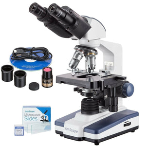 40X-2500X Binocular LED Compound Microscope w/ Siedentopf Head + 50 Blank Slides + Book + 5MP Digital Camera