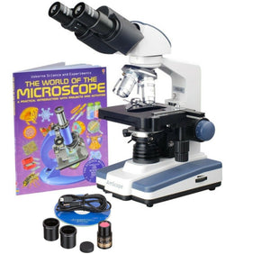 40X-2500X Binocular LED Compound Microscope w/ Siedentopf Head + Book + 1.3MP Digital Camera