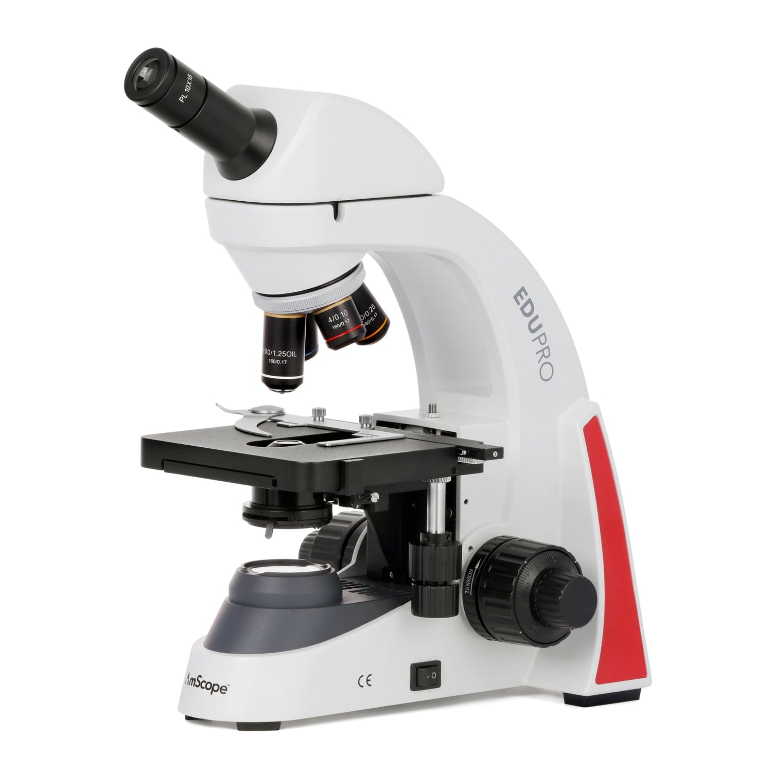 AmScope EduPro EDU550 Series Monocular Compound Microscope with 2-layer mechanical stage and 3W LED illumination