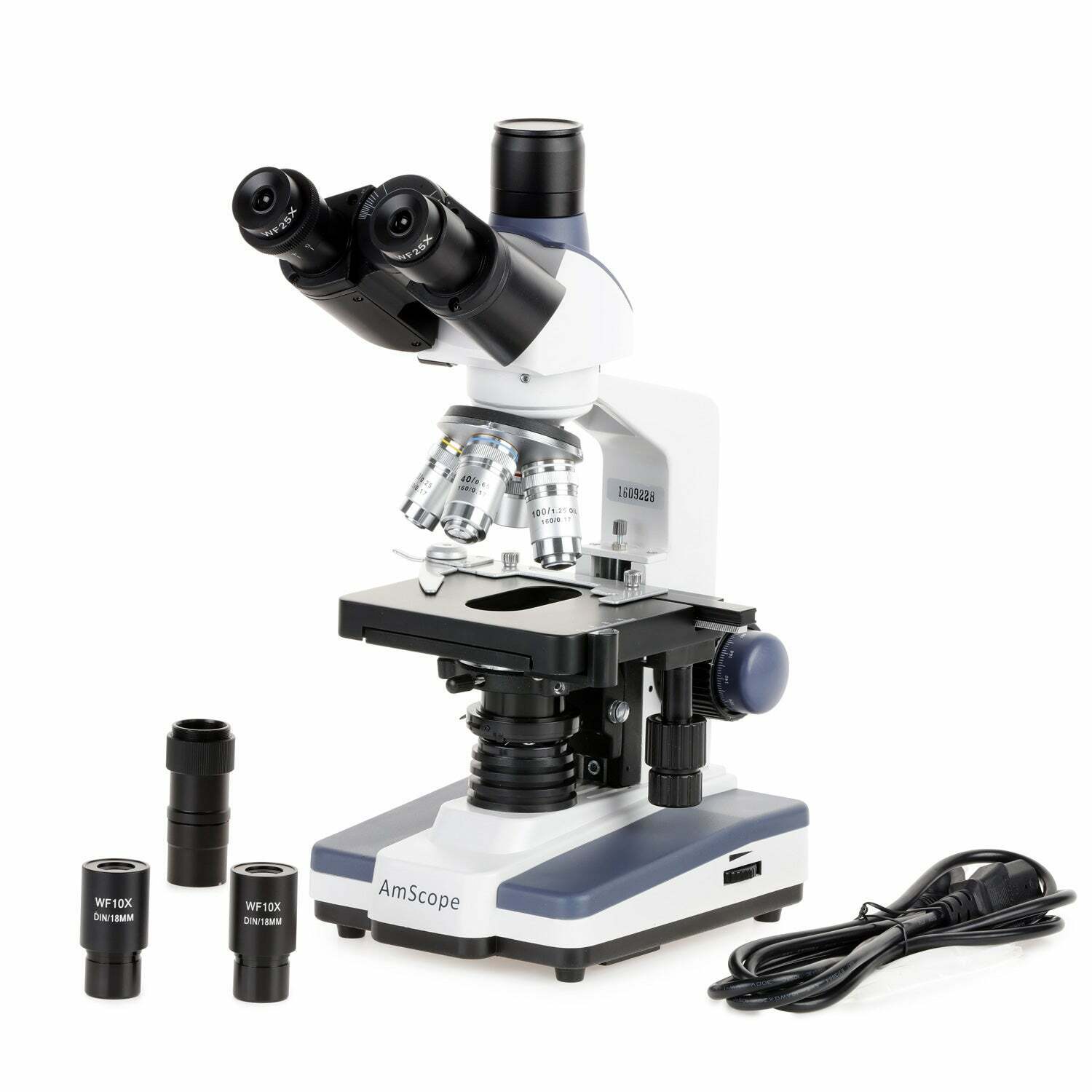 AmScope T120 Series Trinocular Compound Microscope 40X-2500X Magnification with LED, Siedentopf Head and 1MP Digital Eyepiece