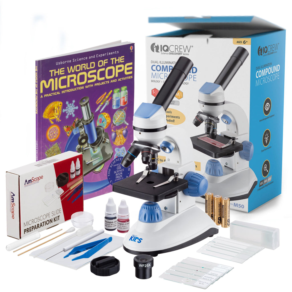 IQCrew by AmScope M50 Series Monocular Compound Microscope (Blue) 40X ...