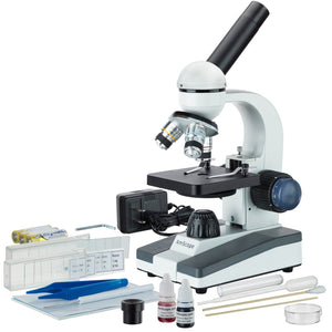 40X-1000X Portable LED Monocular Student Microscope + Slide Preparation Kit