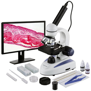 40X-1000X Biology Science Metal Glass Student Microscope with USB Digital Camera and Slide Preparation Kit