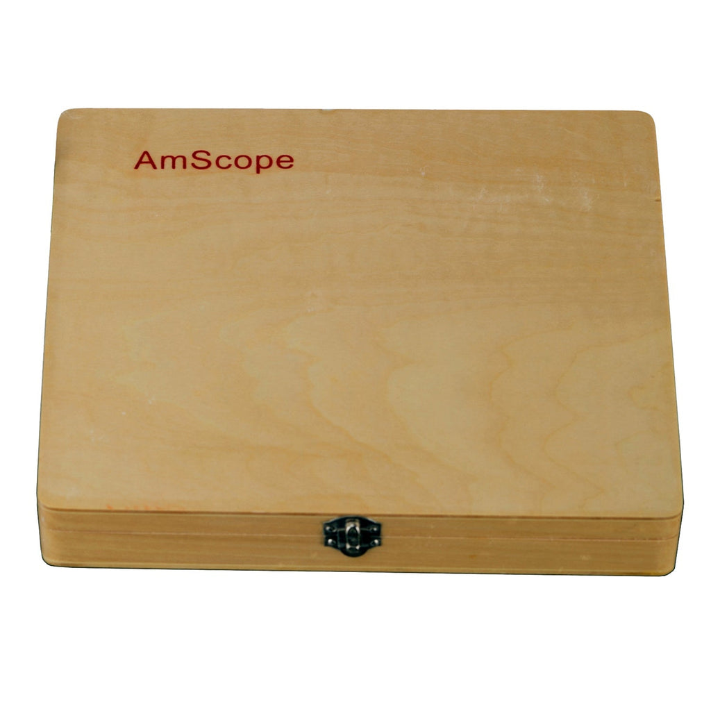 AmScope 100pc Prepared Glass Microscope Slides in Wood Case with Insec