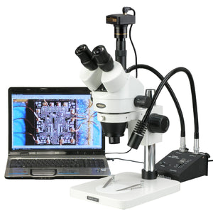 3.5X-225X Digital Zoom Stereo Microscope w Gooseneck LED Lights+3MP USB Camera