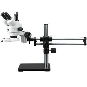 7X-90X Trinocular Stereo Microscope on Ball Bearing Boom w Ring Light