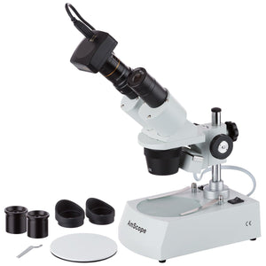 20X-80X Compact Multi-Lens Stereo Microscope with Angled Head, Metal Pillar Stand, Top & Bottom LED Lighting