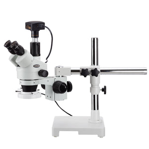 3.5X-45X Boom Stand Trinocular Zoom Stereo Microscope with Fluorescent Ring Light and 18MP USB3 Camera
