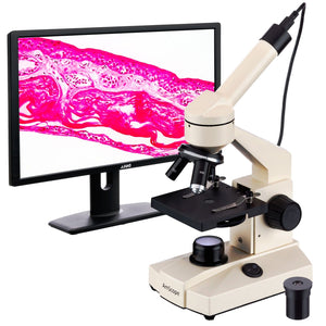 40X-1000X Student Field Microscope with LED Lighting + 1.3MP Camera