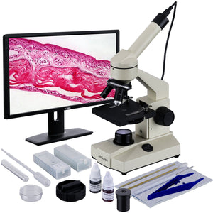 40X-1000X 360-Degree Rotating Monocular Head LED Microscope + USB Camera + Slide Preparation Kit