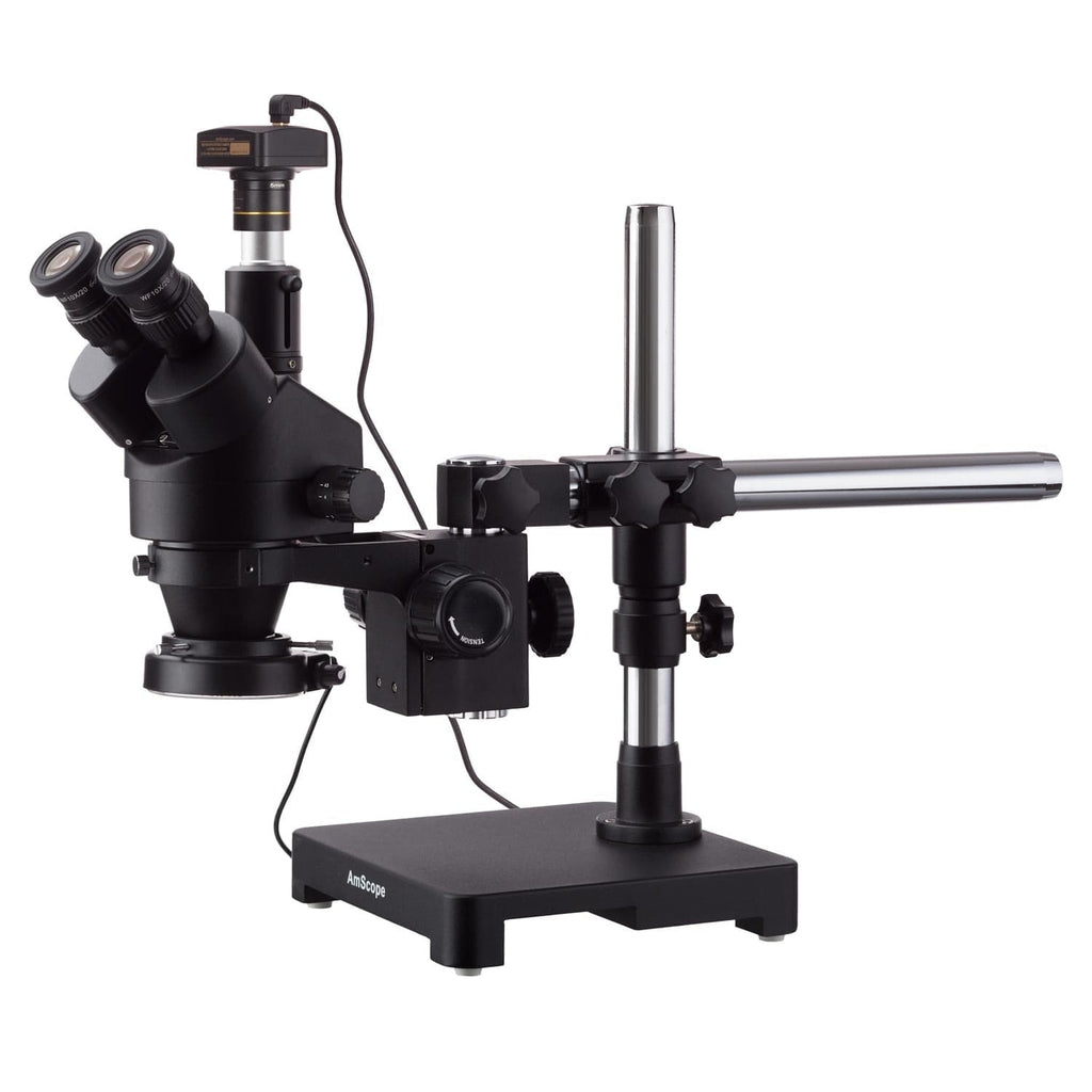 AmScope SM-3 Series Black Trinocular Stereo Zoom Microscope 7X-45X Mag ...