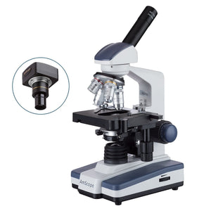 Amscope 40X-2500X Monocular LED Compound Microscope  +1.3MP USB 2.0 C-mount Came