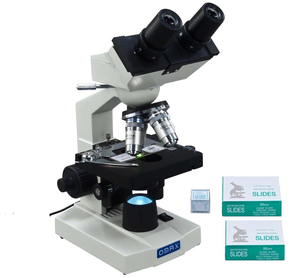 OMAX 40X-2000X Binocular Compound LED Microscope with Glass Slides & C ...