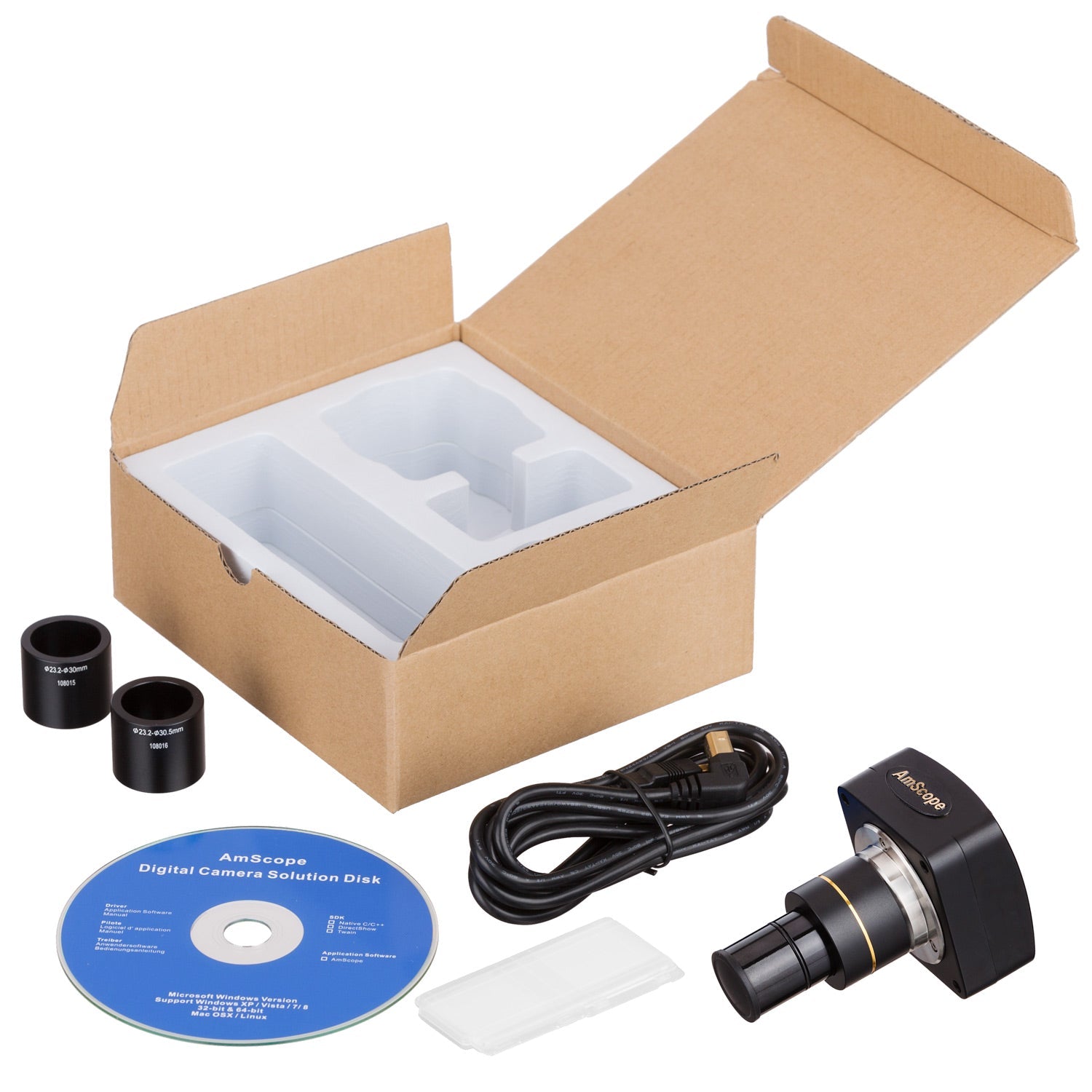 AmScope MU Series 5.0MP USB 2.0 High-speed Color CMOS C-Mount Microscope Camera and Reduction Lens